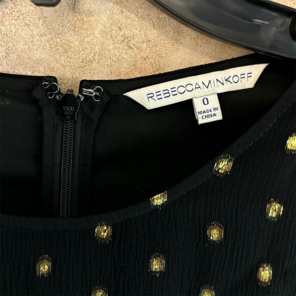 Rebecca Minkoff Silk Mini Dress Black Gold Dotsp 0 Party Cocktail Long Sleeve - Picture 3 of 4